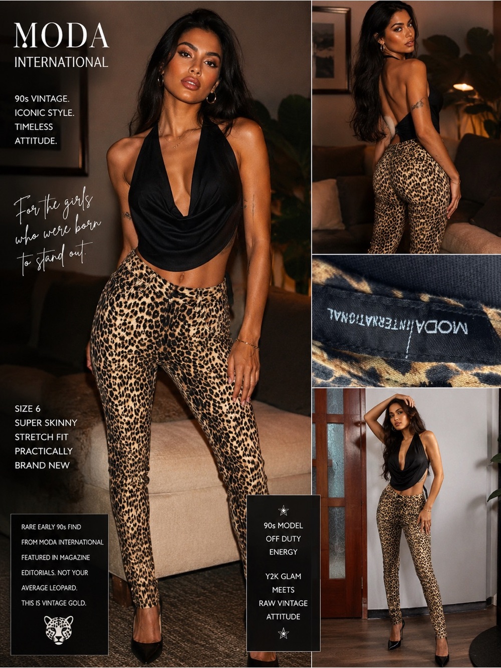 MODA International Leopard Print Skinny Pants - Tan/Brown